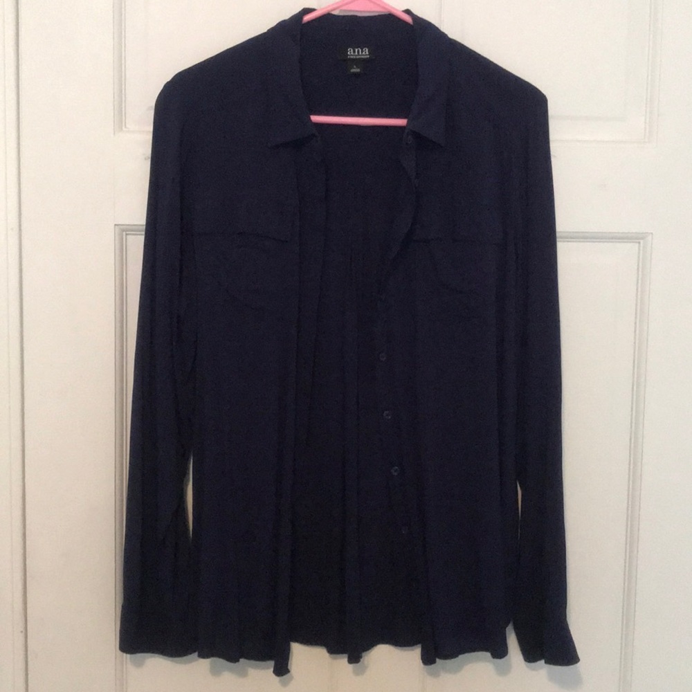 navy blue button up with pockets
